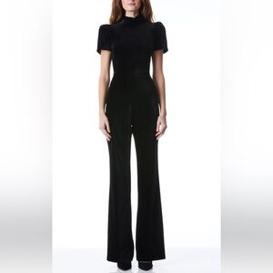 Alice + Olivia Jorah Velvet Jumpsuit in black size 4 wide leg mock neck velour